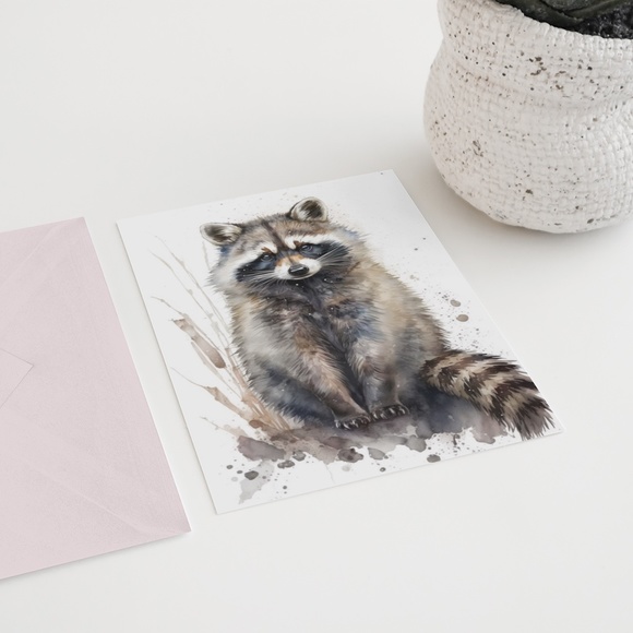 Cute Raccoon Watercolor Wall Art Illustration Print Poster Card Unframed - Picture 6 of 9